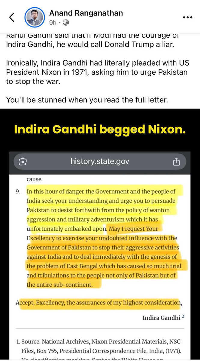 ssaratht's tweet image. Modi doesn’t know how to retaliate to Trump’s threats.

1st letter is the way we should have responded. 

Indira Gandhi is great. Check her letter vs Modi’s letter.

Indira’s response💪🏼Vs Modi’s response👎🏼

#SarcasmAlert
