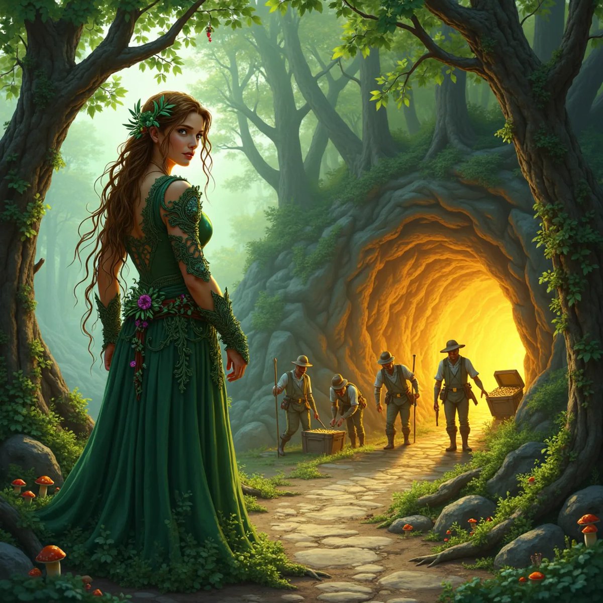 KnupkeW45609's tweet image. 🌿 A mystical girl channels the power of plants to lead miners to ancient treasures! 🪙 Her verdant magic lights the way! 🚀  #NatureGuide #TreasureQuest #XTrend