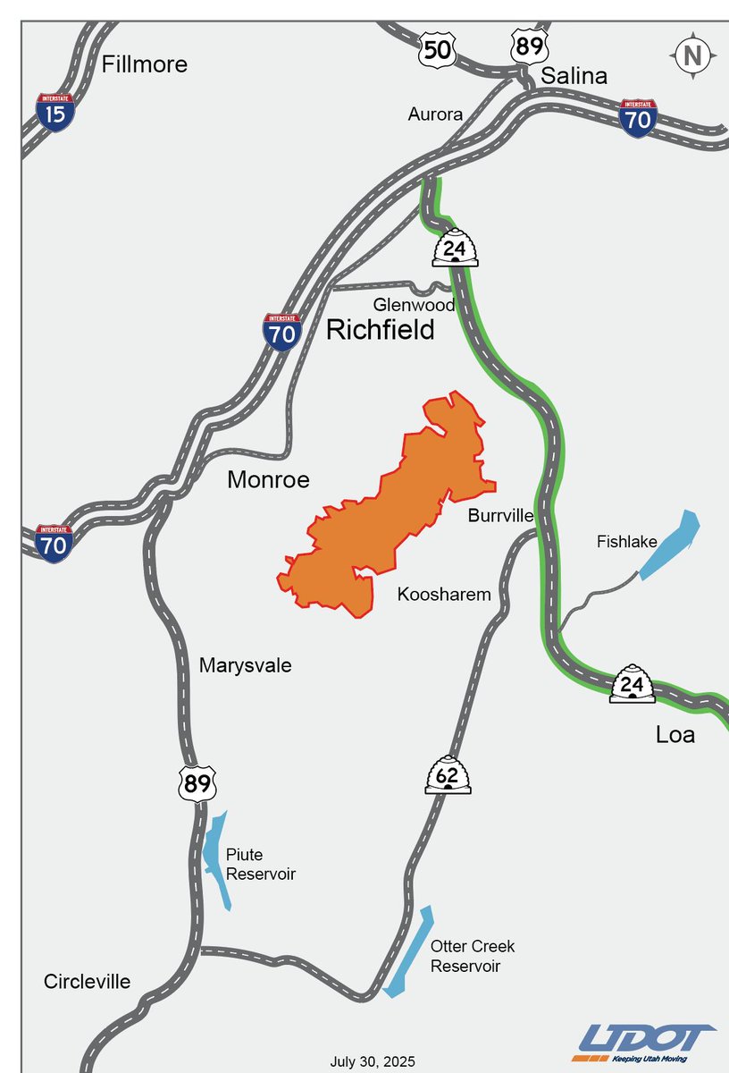 UDOT Region Four (@udotregionfour) on Twitter photo State Route 24 has reopened between State Route 119 and State Route 62 near the #monroecanyonfire. Be prepared for changing conditions. For latest road closures and conditions visit udottraffic.utah.gov.
<a href="/UDOTTRAFFIC/">UDOT Traffic</a>
<a href="/UtahWildfire/">Utah Fire Info</a> State Route 24 has reopened between State Route 119 and State Route 62 near the #monroecanyonfire. Be prepared for changing conditions. For latest road closures and conditions visit udottraffic.utah.gov.
<a href="/UDOTTRAFFIC/">UDOT Traffic</a>
<a href="/UtahWildfire/">Utah Fire Info</a>