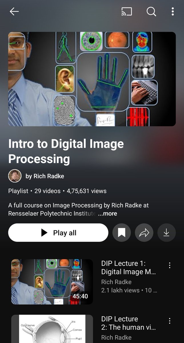 KrishnaNaraKun's tweet image. Introduction to Digital Image Processing 

A good introductory and theoretical course on digital image processing , taught by Prof. Rich Radke .

Link in comments 😎👇
