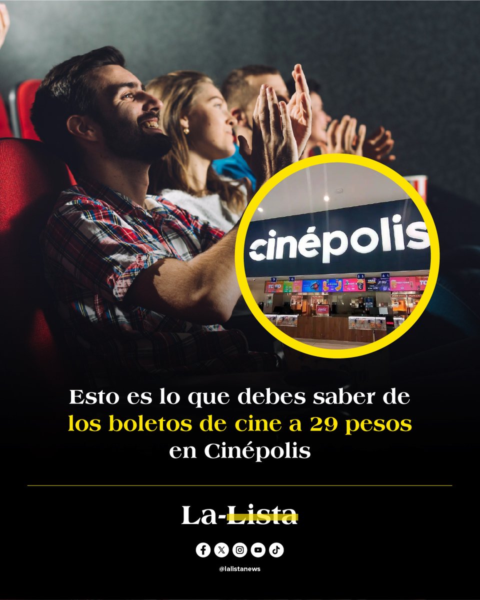 🍿🎬 ¡Atención, cinéfilos!

Cinépolis lanzó una promoción especial que permitirá adquirir boletos de cine a tan solo 29 pesos.

📌 la-lista.com/entretenimient…