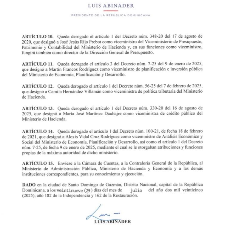 Así queda la fusión del ministerio de Hacienda, con el ministerio de economía, planificación y desarrollo.