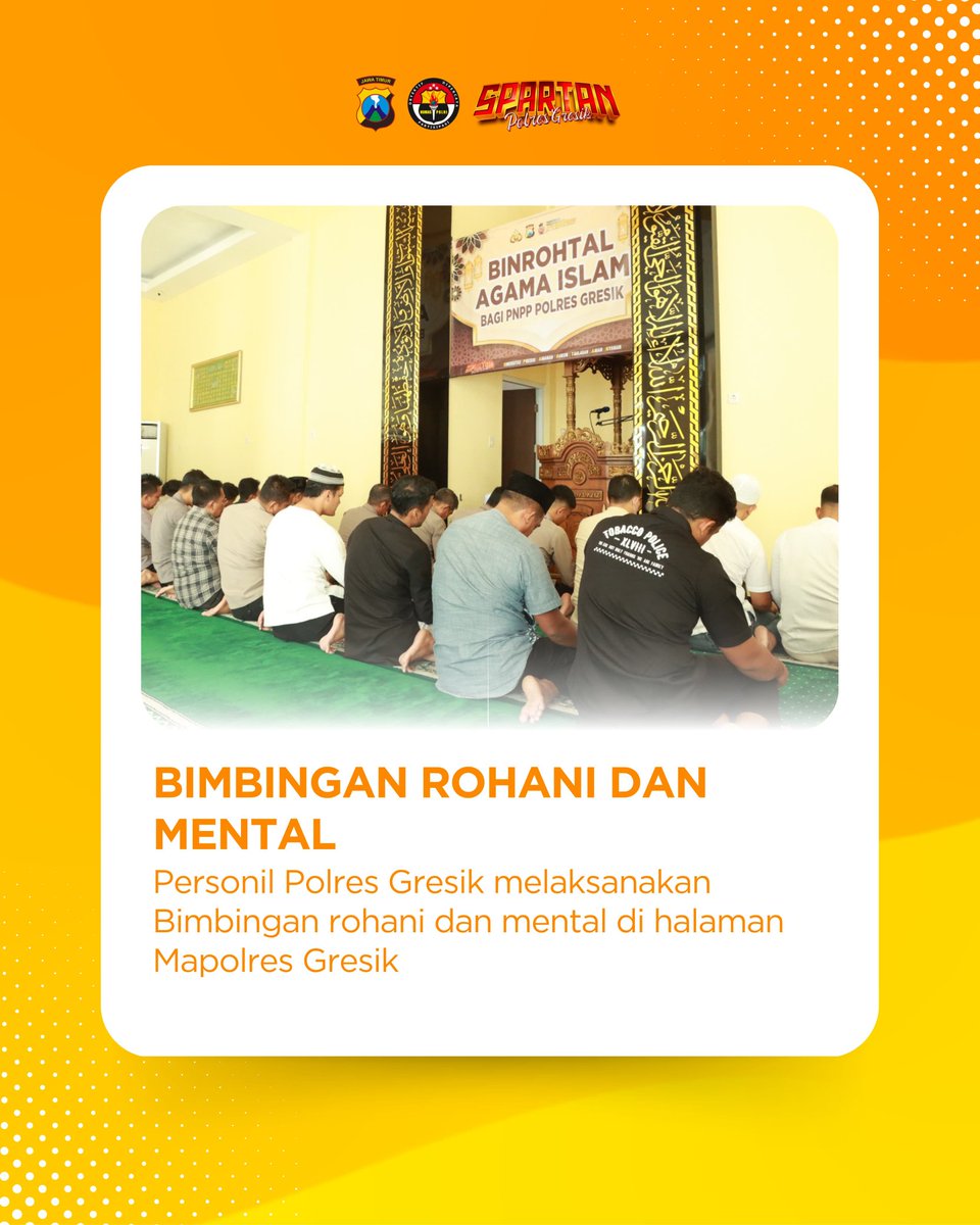 Personel Polres Gresik melaksanakan Bimbingan Rohani dan Mental di masjid Al-Aziz 
.
.
.

#polresgresik #poldajatim #polresgresikkabupaten #infogresik #gresikupdate #kapolresgresik #police #polisi #polri #polisilalulintas #jawatimur #gresik #multimediahumaspolri #kamihumaspolri