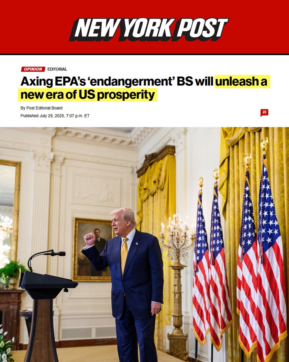 Unleashing American Energy 🔥

@NYPost: "Hooray for President Donald Trump and EPA chief <a href="/epaleezeldin/">Lee Zeldin</a> for moving to roll back trillions of dollars in federal mandates by undoing the Obama-era greenhouse-gas 'endangerment' finding."