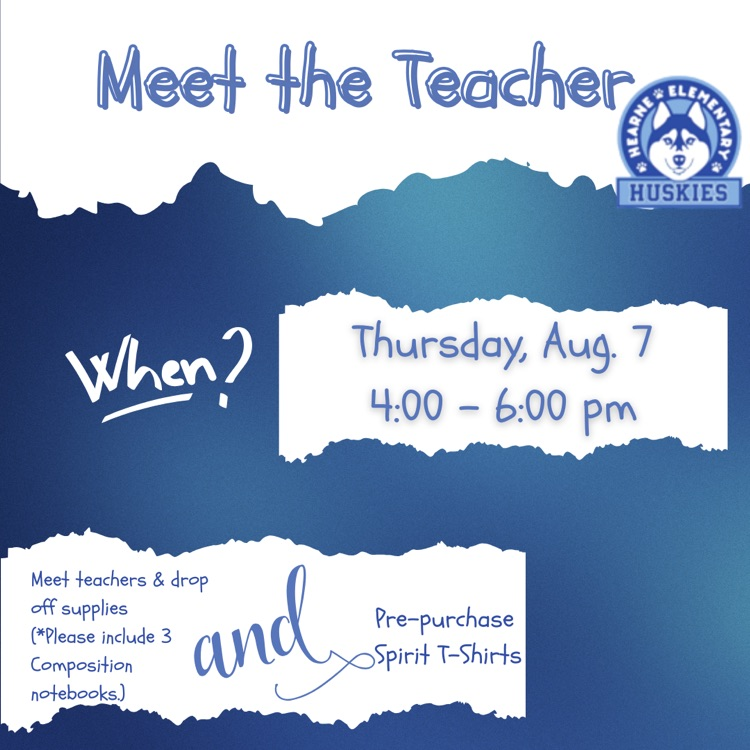 📚🎉 Hearne Meet the Teacher Night! 🎉📚August 7th 4;00 p.m- 6:00p.m.
Come meet your 2025–2026 teacher,
📝 Bring 3 composition books
👕 Buy your spirit shirt
💙 Let’s get ready for an amazing year together!
#HearneHuskies #BackToSchool #MeetTheTeacher