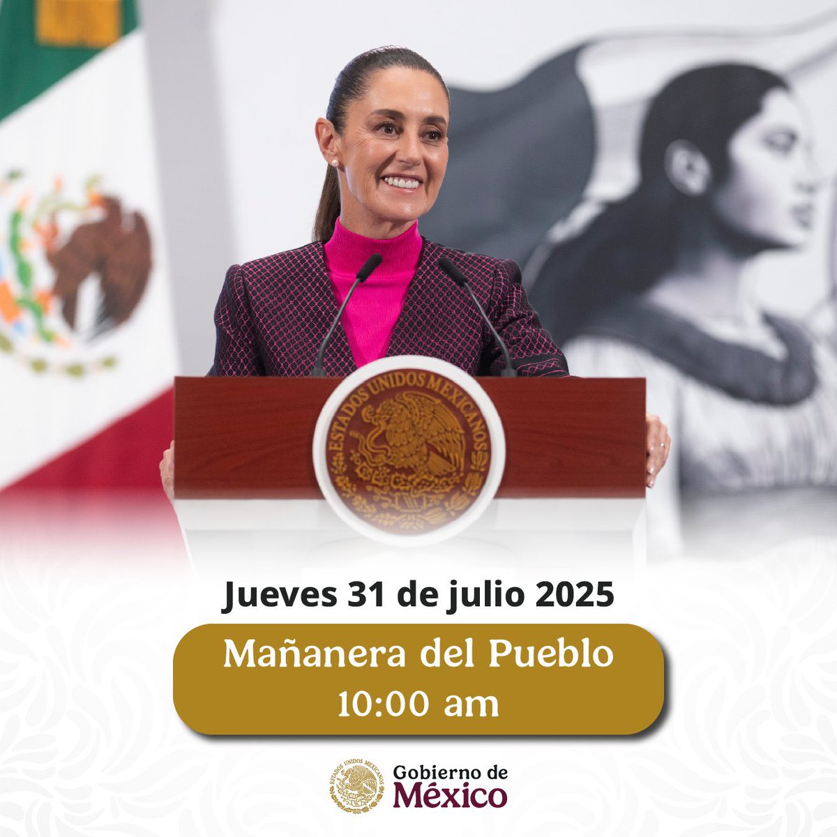 #AlMomento Este jueves 31 de julio, la #MañaneraDelPueblo cambiará de horario y se realizará a las 10:00 a.m.