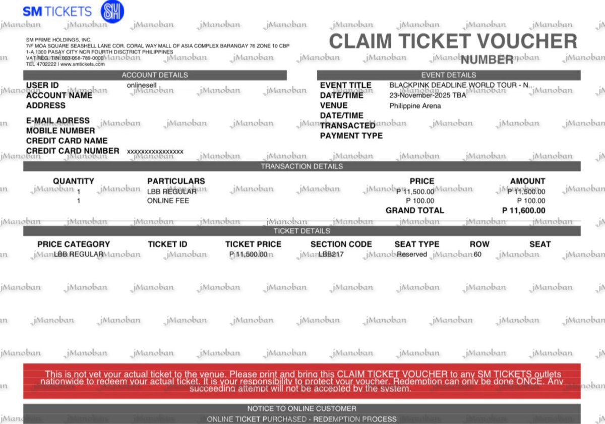WTS / LFB
Helping a friend

BLACKPINK DEADLINE WORLD TOUR IN BULACAN

DAY 2
1 LBB REGULAR
Section: 217
Row: 60
Claimed (Physical tickets)

RFS: Need funds

#DEADLINE_IN_BULACAN #BLACKPINK
#BLACKPINK_DEADLINE