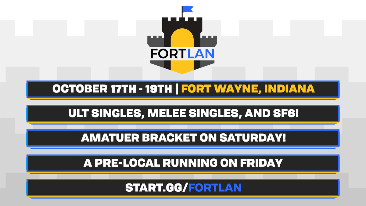 Odyssey is excited to announce our flagship fall regional, FortLAN 2025 for October 17-19th!

This event is held alongside the <a href="/FortLANgg/">FortLAN</a> LAN party at the Grand Wayne convention center

Ultimate singles is all on Saturday with early registration starting at $20

Sign up now!