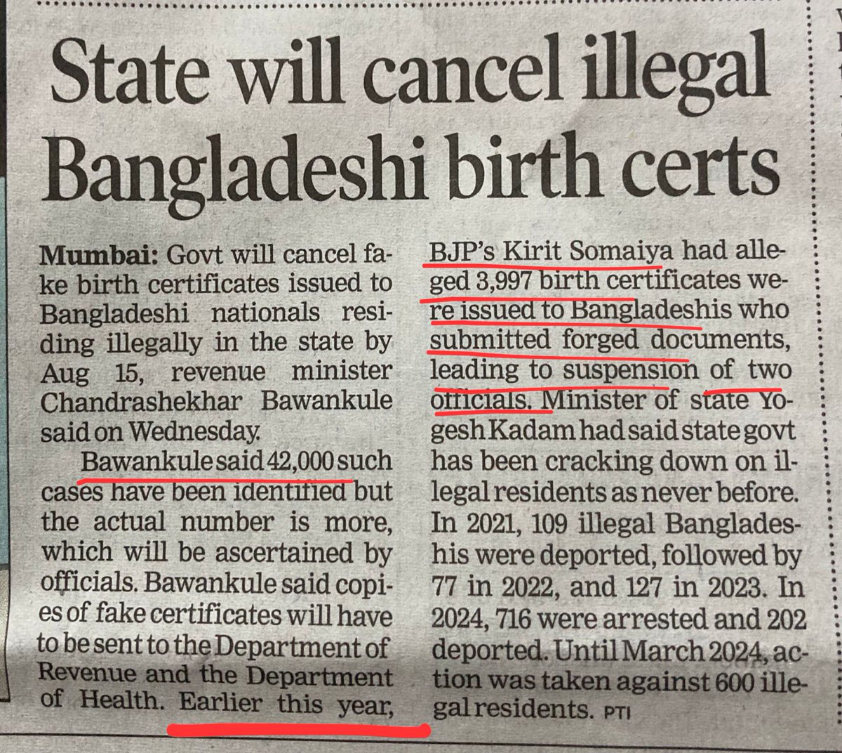 Kirit Somaiya (@kiritsomaiya) on Twitter photo #bangladeshi FAKE Birth Certificates Scam
Maharashtra Minister <a href="/cbawankule/">Chandrashekhar Bawankule</a> announced 42,189 certificates issued to Bangladeshi illegals Infiltrators Cancelled
In the year 2024 Maharashtra received 2.24 lacs delayed birth registration, certificates applications. Which was #bangladeshi FAKE Birth Certificates Scam
Maharashtra Minister <a href="/cbawankule/">Chandrashekhar Bawankule</a> announced 42,189 certificates issued to Bangladeshi illegals Infiltrators Cancelled
In the year 2024 Maharashtra received 2.24 lacs delayed birth registration, certificates applications. Which was
