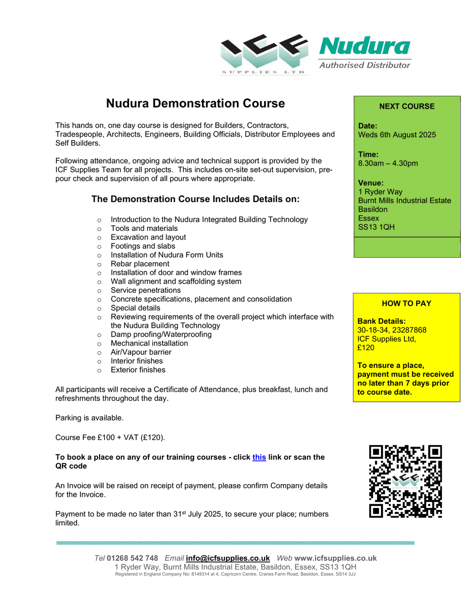 Nudura #ICF training day next Wednesday 6th August. Email info@icfsupplies.co.uk or call 01268542748.