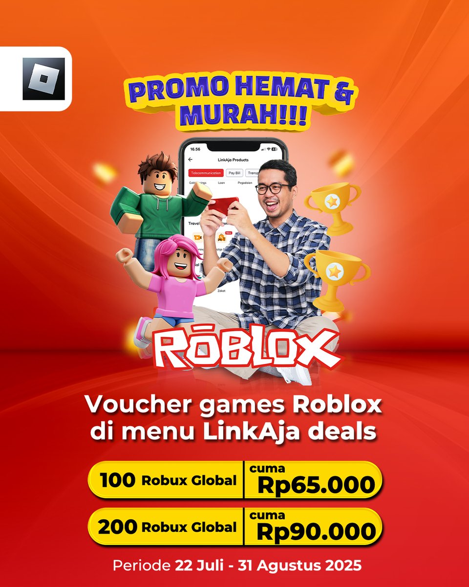 PROMO MURAH DAN HEMAT!
Beli voucher games Roblox di menu LinkAja Deasl yuk!

Simak informasi selengkapnya di linkaja.id/promo/linkaja-…

Customer Service: livechat.linkaja.id