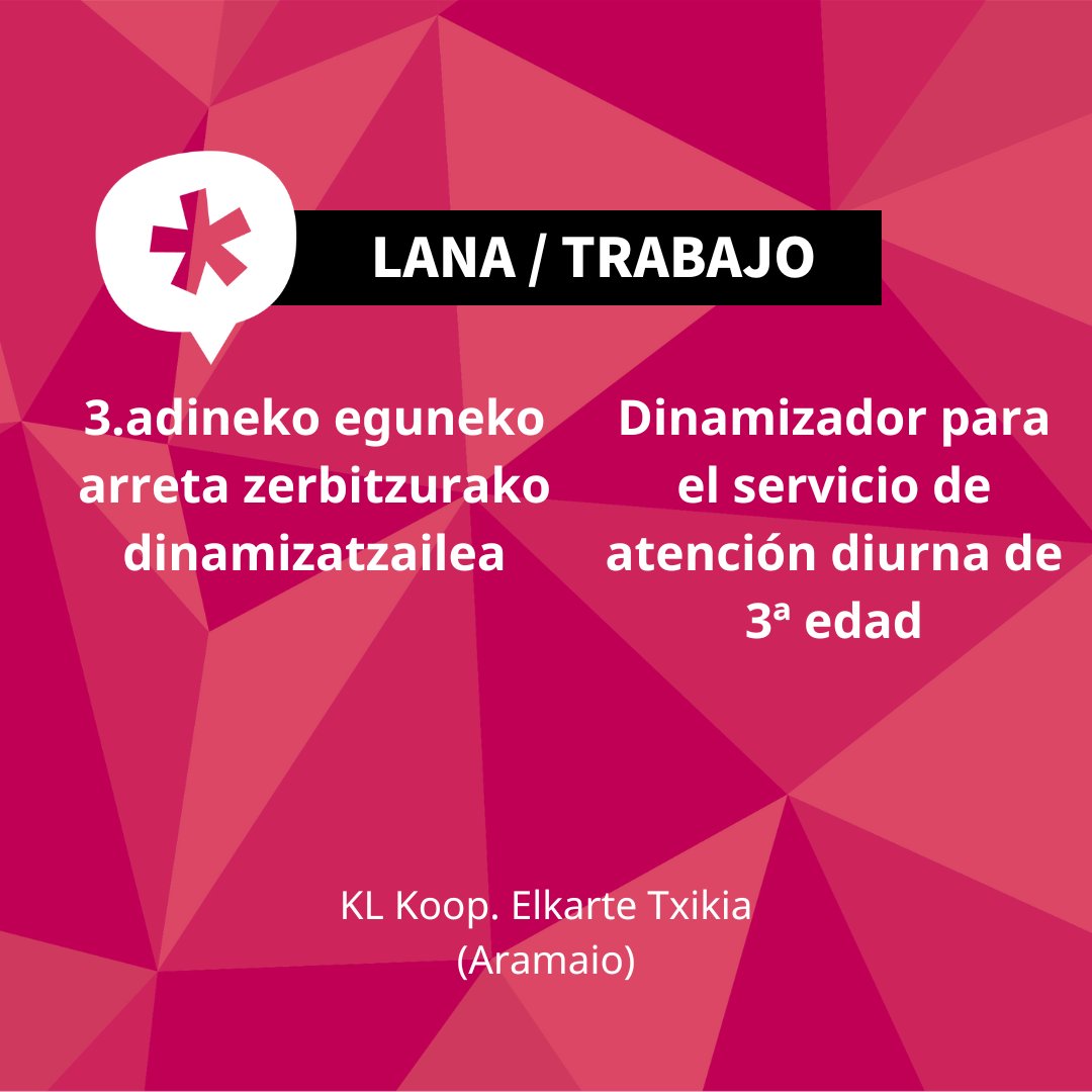 InfoGaztea's tweet image. 👴3.adineko eguneko arreta zerbitzurako dinamizatzailea⁣
🚩Aramaio
🔗tinyurl.com/4drssycb⁣
👵Dinamizador para el servicio de atención diurna de 3ª edad⁣
🚩Aramaio
🔗tinyurl.com/4yh6adfd
#DFAlava #lana #trabajo #jovenes #gazteak #araba #alava