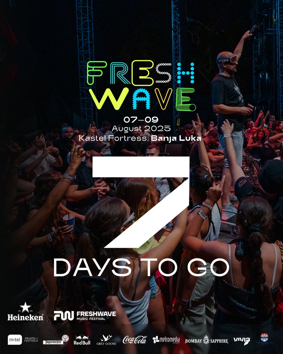 freshwavefest's tweet photo. Još 7 dana. To je sve što te dijeli od ludila. 🤯

Sedam dana do trenutka kad se tvrđava otvara! 🏰
Sedam dana do basa koji trese kamen. 🔊
Sedam dana do svjetla koje mijenja stvarnost. 💫

Freshwave dolazi, da li ste spremni da se prepustite? 🤩 https://t.co/c1MRNSs4re