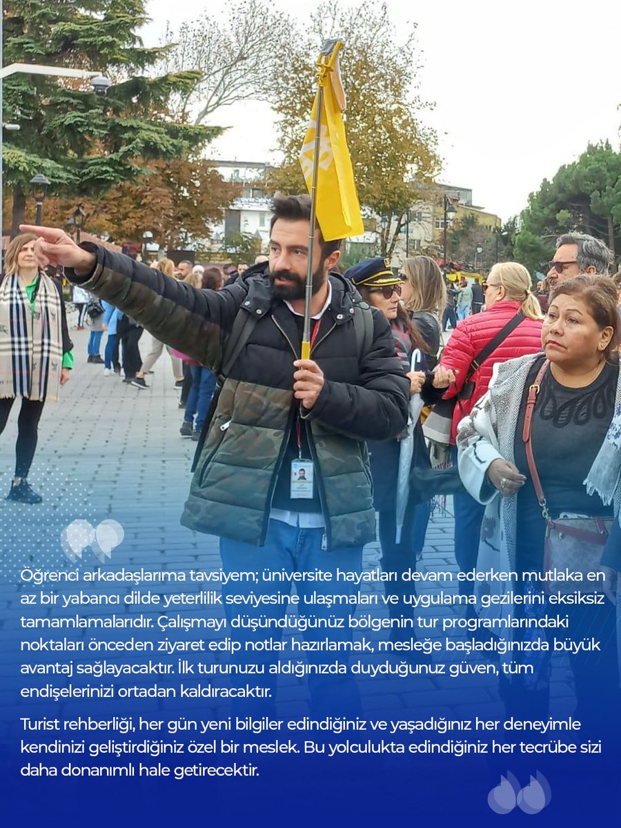 Turist Rehberliği Programı’dan 2017 yılında bölüm birincisi olarak mezun olan Can KENDİGELEN kariyer yolculuğunu anlatıyor. 🎓💭