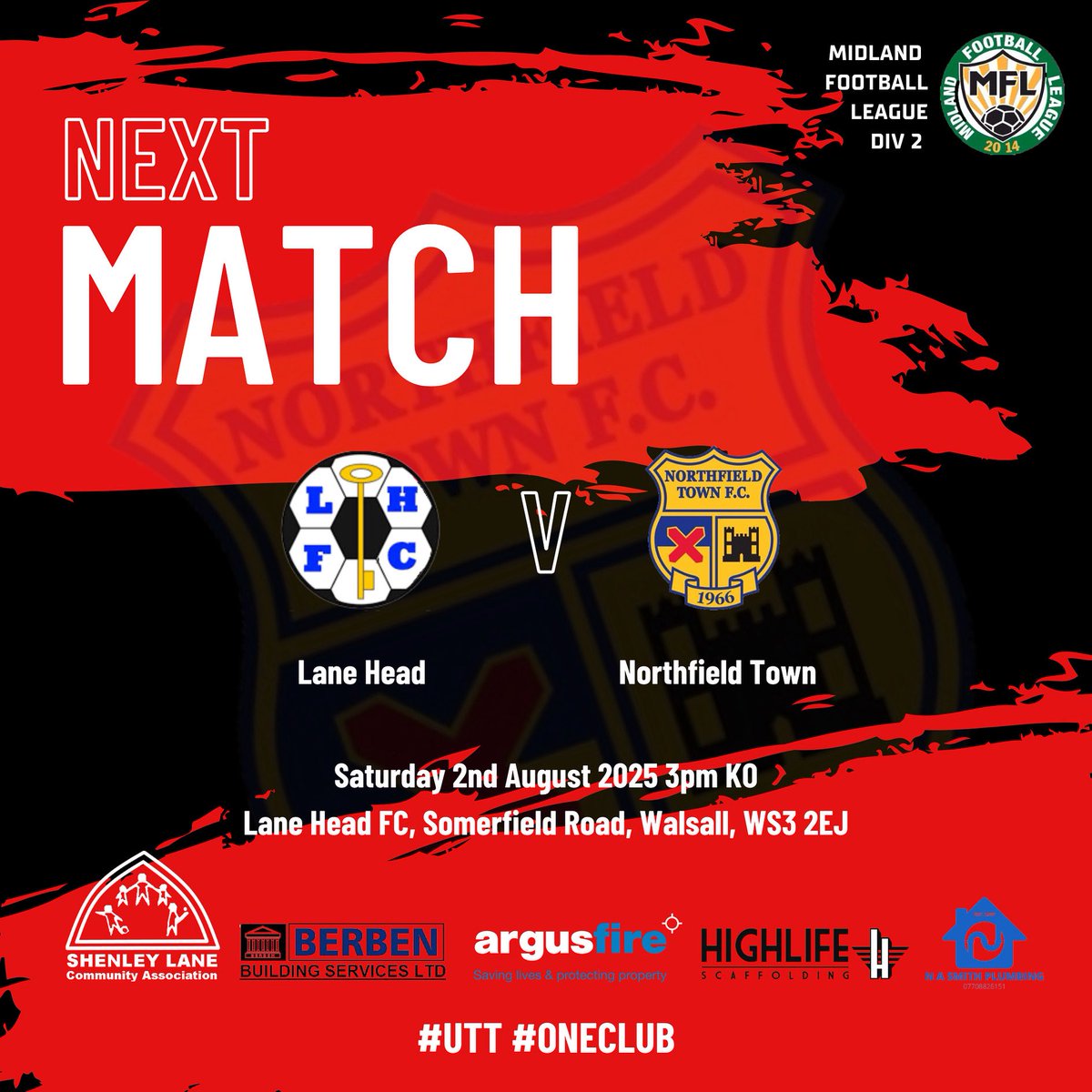 🚨 𝗙𝗜𝗫𝗧𝗨𝗥𝗘 𝗔𝗟𝗘𝗥𝗧 🚨

Town begin their 25/26 campaign with a trip to Walsall to take on Lane Head. They’ll be looking to defend their league title this season and a first game of the season win would help them on their way! 

🖤🤍 #UTT #oneclub
