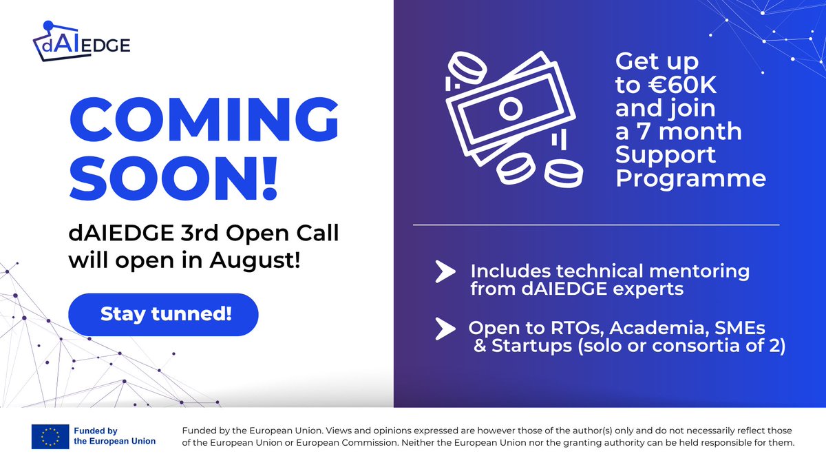 dAIEDGE's tweet image. 🚀At #dAIEDGE we are launching our 3️⃣rd and last #Open Call. 

📣We will select collaborative projects that use the dAIEDGE-#VLab to solve industrial #challenges defined by the project members.

💡We seek to strengthen a European cutting-edge AI ecosystem under the umbrella of