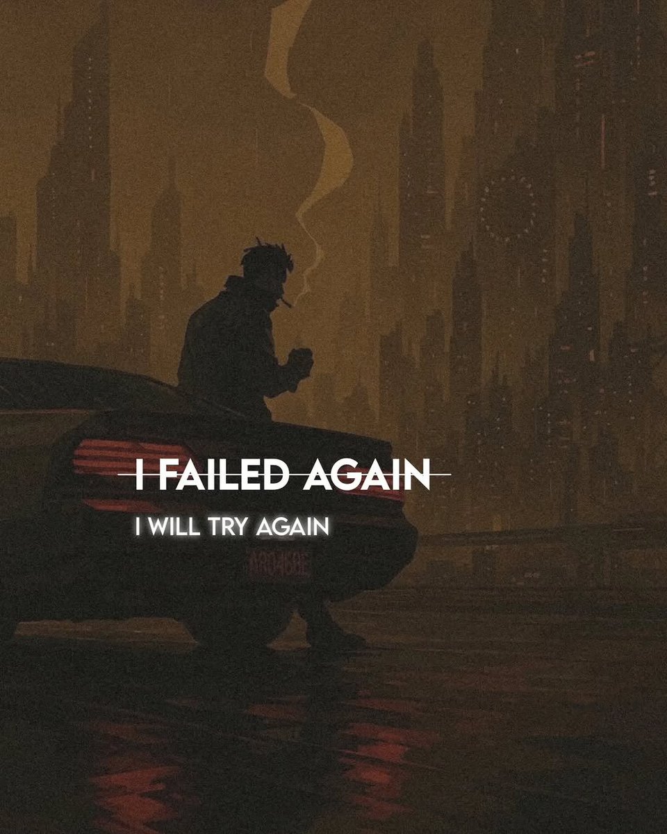 🌌 “I FAILED AGAIN” ~ ✖
✨ “I WILL TRY AGAIN” ✔

In a world full of neon lights and endless nights, failure is just another stop on the road.
Every setback whispers, “Get up. Go again.”
Because the story isn’t about falling—
It’s always about rising. 🌃🚬💫