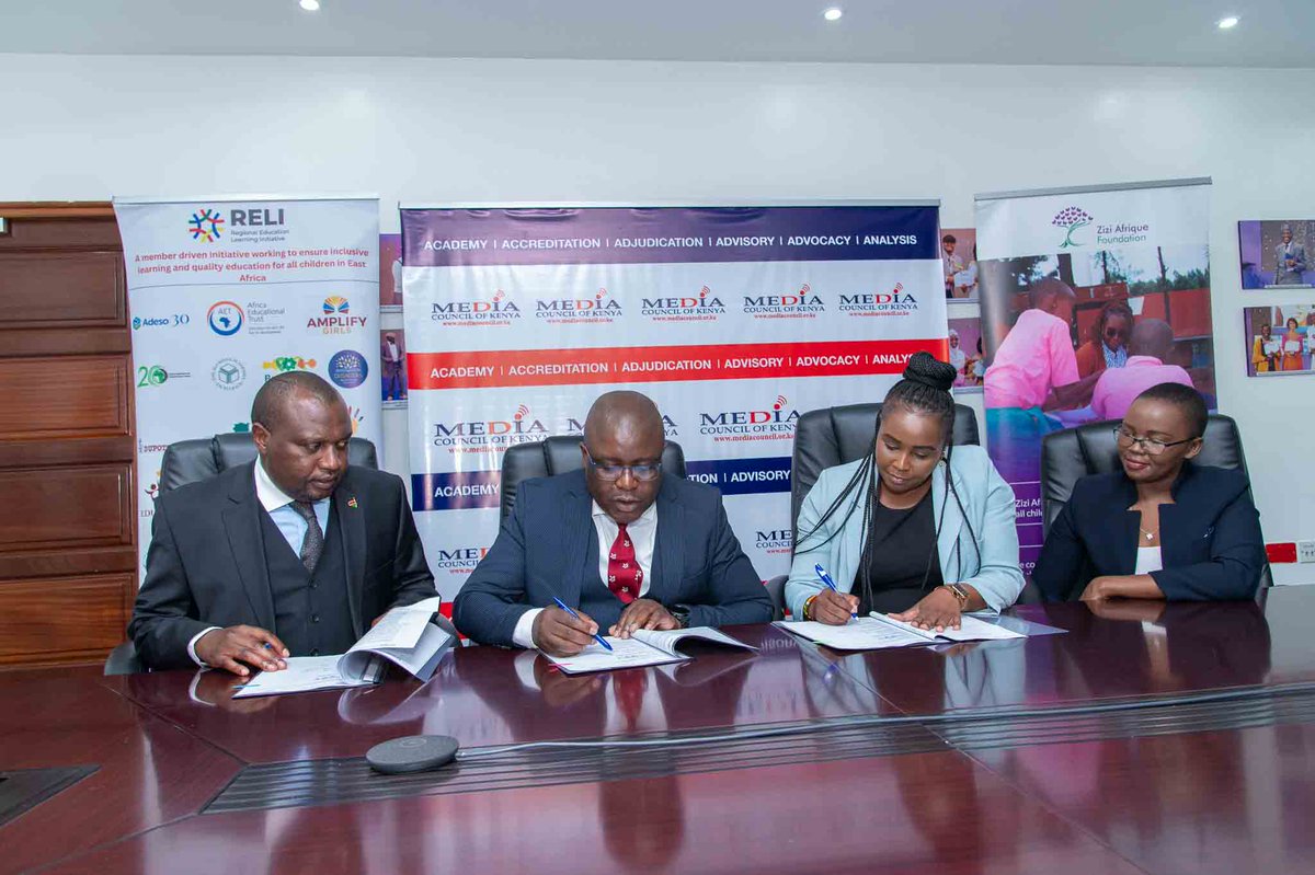 ReliAfrica's tweet photo. Good news from #RELI Africa!
Together with @ZiziAfrique & @MediaCouncilK, weβve signed an MoU to amplify voices on #CompetencyBasedEducation
It covers:
β
Education reporting guidelines
β
Story grants
β
CSOβmedia collab
β
Public campaigns
β
AJEA education award
More soon! https://t.co/Jd6QWtFqr1