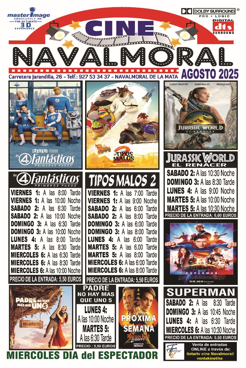🎬 Cine de Navalmoral. Semana del 1 al 6 de agosto.