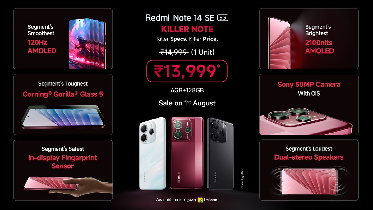 TechaBox's tweet image. - Android 14 + Hyper OS 1.0
- 2 Yrs OS + 4 Yrs Security Updates
- 7.99mm Thickness, 190g Weight
- Plastic Back &amp;amp; Frame, Gorilla Glass 5 Front
- Colors - Crimson Art, Titan Black, Mystique White

#Redmi #RedmiNote14SE5G

(3/3)