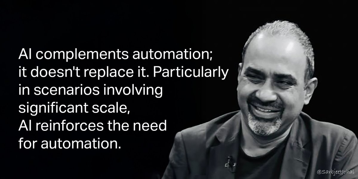 sarbjeetjohal's tweet image. AI complements automation; it doesn&apos;t replace it. Particularly in scenarios involving significant scale, AI reinforces the need for automation.

[A/B testing my X posts 😀]
#AI #Automation #Scale