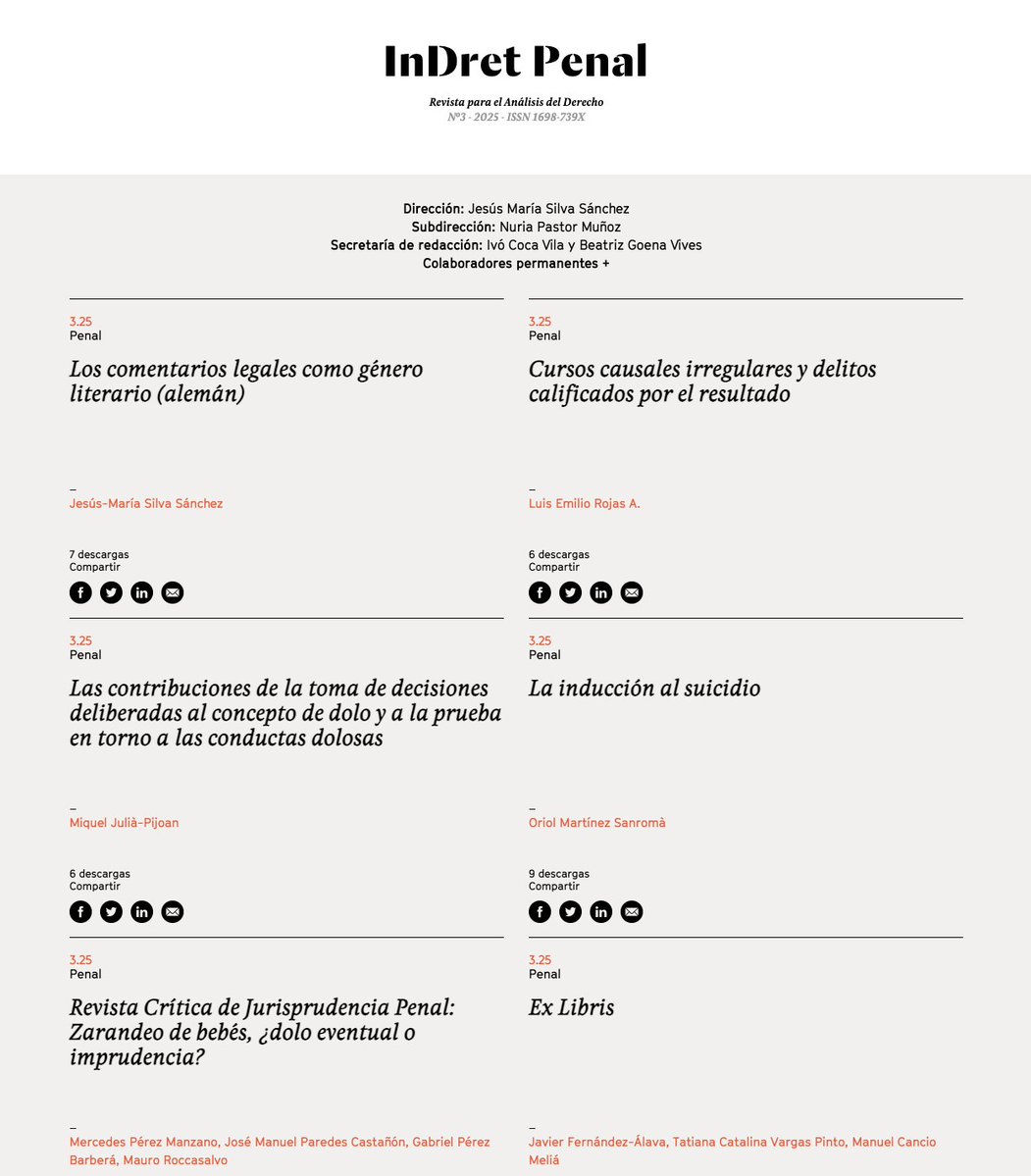 Ya disponible el nuevo número de InDret Penal (3/2025). Disponible en: bit.ly/3IMJWkr