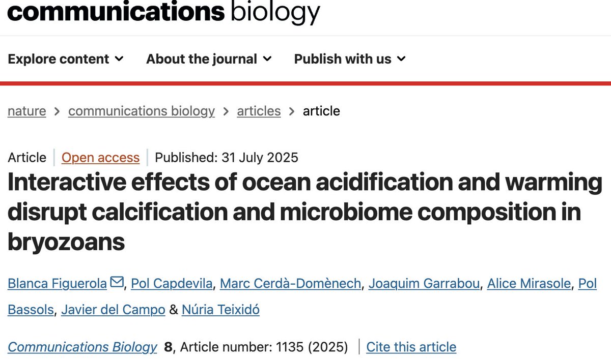 1/
Our new paper is out today in <a href="/CommsBio/">Communications Biology</a> <a href="/NaturePortfolio/">Nature Portfolio</a> 🚨
We studied how two Mediterranean bryozoan species respond to ocean acidification &amp; warming using a natural underwater CO₂ vent as a climate change lab. 🌊🧫
 👉 nature.com/articles/s4200… 
 🧵⬇️