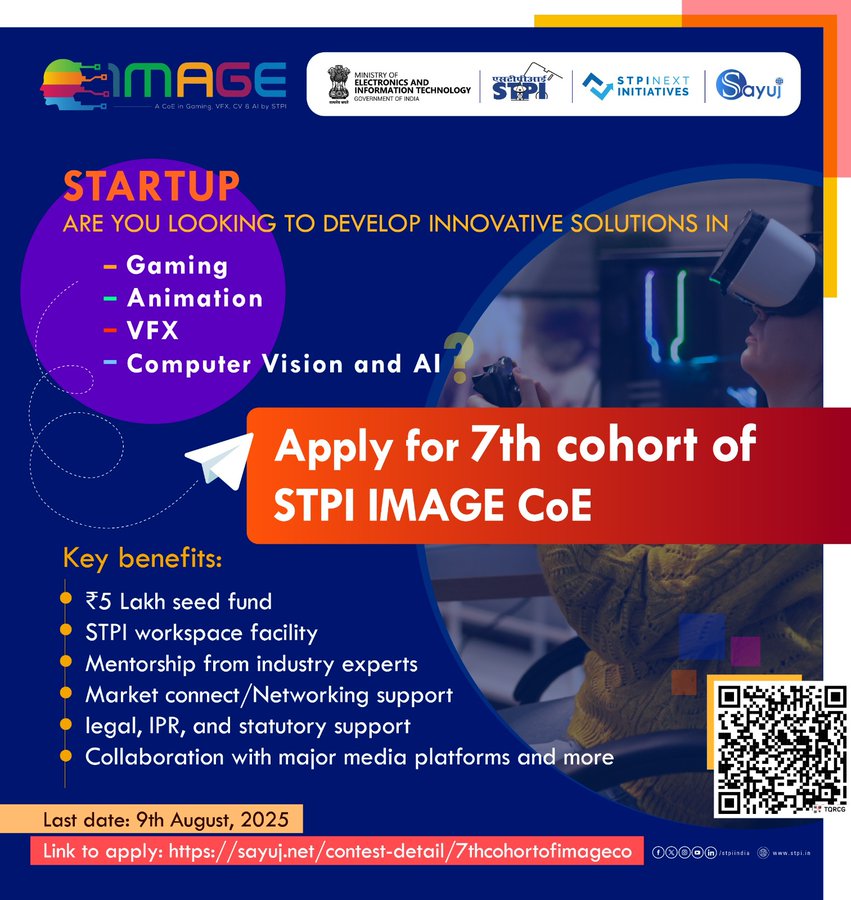 STPI IMAGE Centre of Entrepreneurship (CoE), Hyderabad, is now inviting applications for its 7th Cohort, a six-month accelerator program designed to nurture startups in the domains of Gaming, Animation, VFX, Computer Vision, and AI. Selected startups will gain access to
