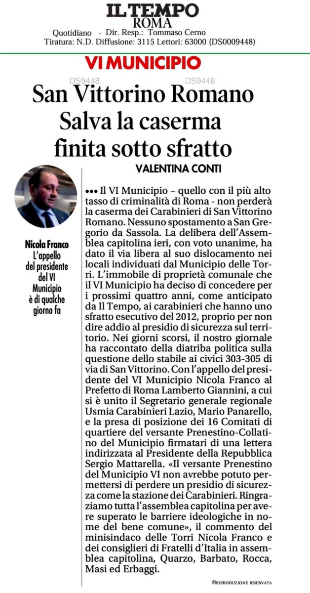 Grazie alla nostra tenacia la Caserma dei Carabinieri è salva!
<a href="/tempoweb/">IL TEMPO</a> 
#amministrazionefranco
#modelloletorri