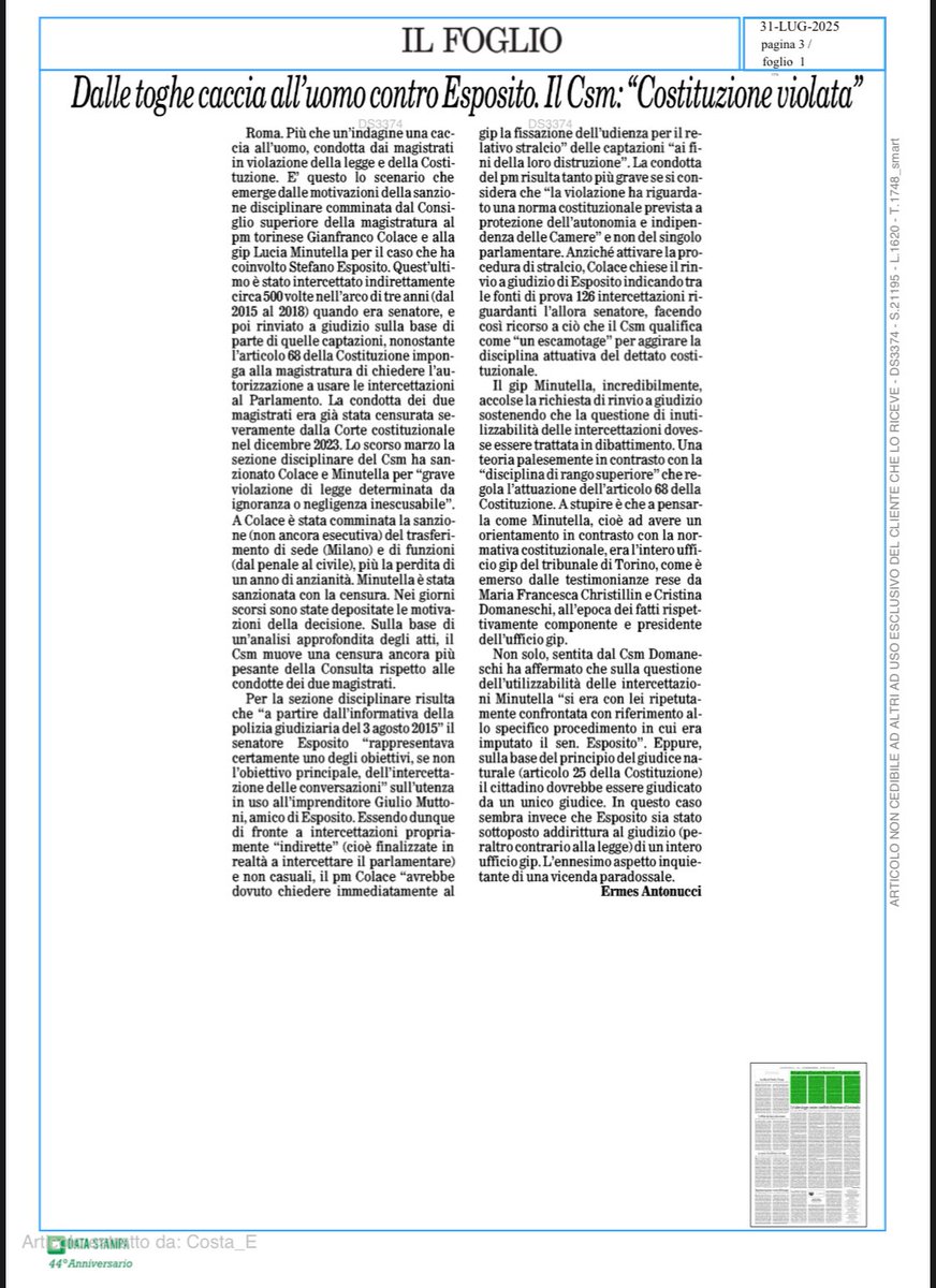 esposito18669's tweet image. CACCIA ALL’UOMO?
La Corte Costituzionale ha parlato di indagine “preordinata” il CSM di escamotage da parte del PM per aggirare la legge. Leggere mi ha turbato. Chi ha voglia legga le motivazioni della sentenza del CSM nel primo commento.