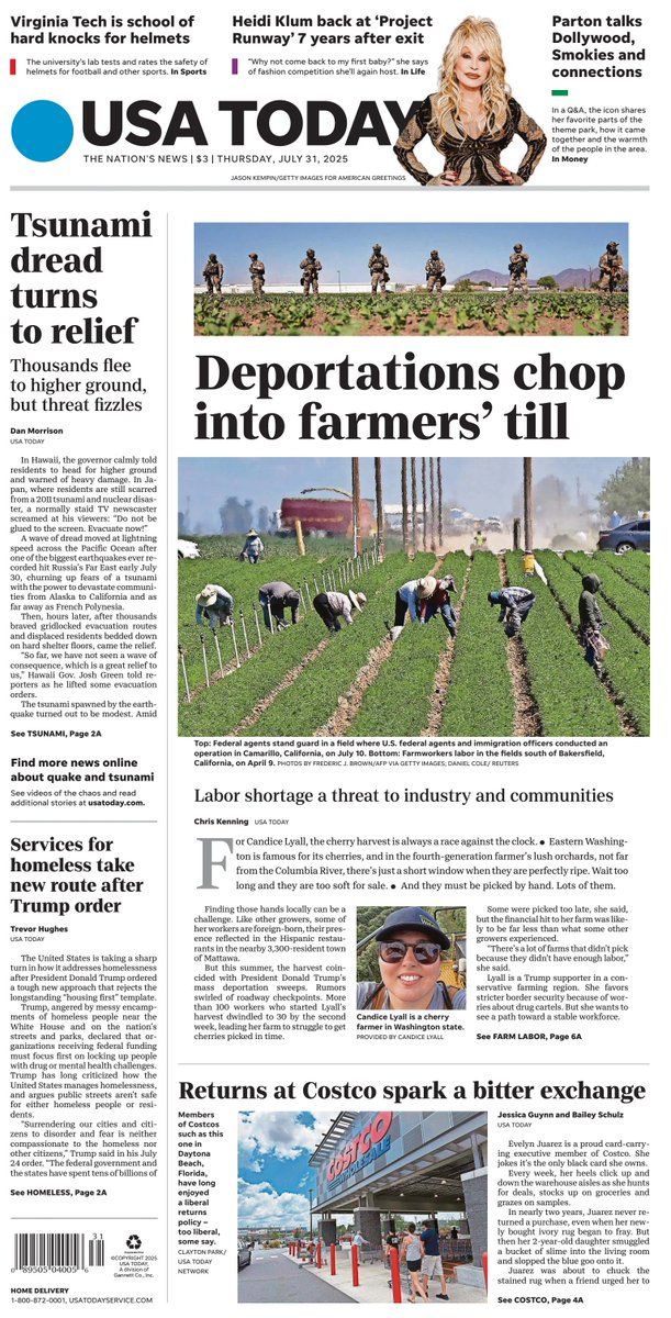 𝙵𝚛𝚘𝚗𝚝 𝙿𝚊𝚐𝚎𝚜 𝚃𝚘𝚍𝚊𝚢 📰 (@ukpapers) on Twitter photo 🇺🇸 Deportations Chop Into Farmers' Till
▫Farmers are facing a fork on Trump's immigration highway. So what's next?
▫<a href="/chris_kenning/">Chris Kenning</a>
▫is.gd/bXKmcT
#frontpagestoday #USA <a href="/USATODAY/">USA TODAY</a> 🇺🇸 🇺🇸 Deportations Chop Into Farmers' Till
▫Farmers are facing a fork on Trump's immigration highway. So what's next?
▫<a href="/chris_kenning/">Chris Kenning</a>
▫is.gd/bXKmcT
#frontpagestoday #USA <a href="/USATODAY/">USA TODAY</a> 🇺🇸