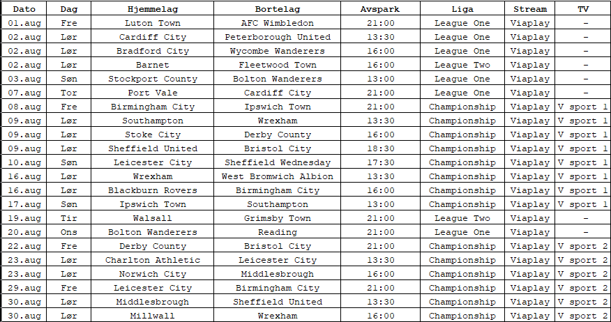 Info: TV-kamper på @viaplayfotball fra EFL i august:

(<a href="/ChampionshipNor/">Championship Norge</a> , <a href="/tipsavisen/">Tipsbladet.no</a> )