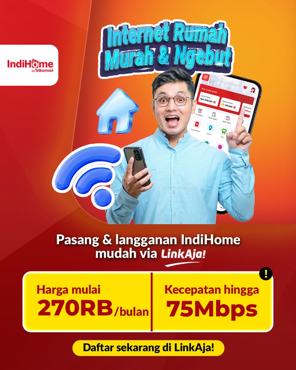 Sobat LinkAja biar internetan murah dan ngebut, kamu bisa pasang dan langganan IndiHome via LinkAja. Mudah!

Cek informasi lengkap di tautan berikut linkaja.id/promo/indihome…

Customer Service: livechat.linkaja.id