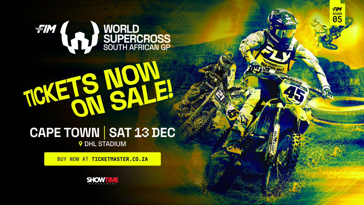 ON SALE 📣

Welcome to the World Supercross Championship - where the dirt flies, and legends are made in all-out mayhem on two wheels. And this year, it’s hitting South Africa for the first time ever!

13 December: DHL Stadium, Cape Town 

As the host of the 2025 FIM World