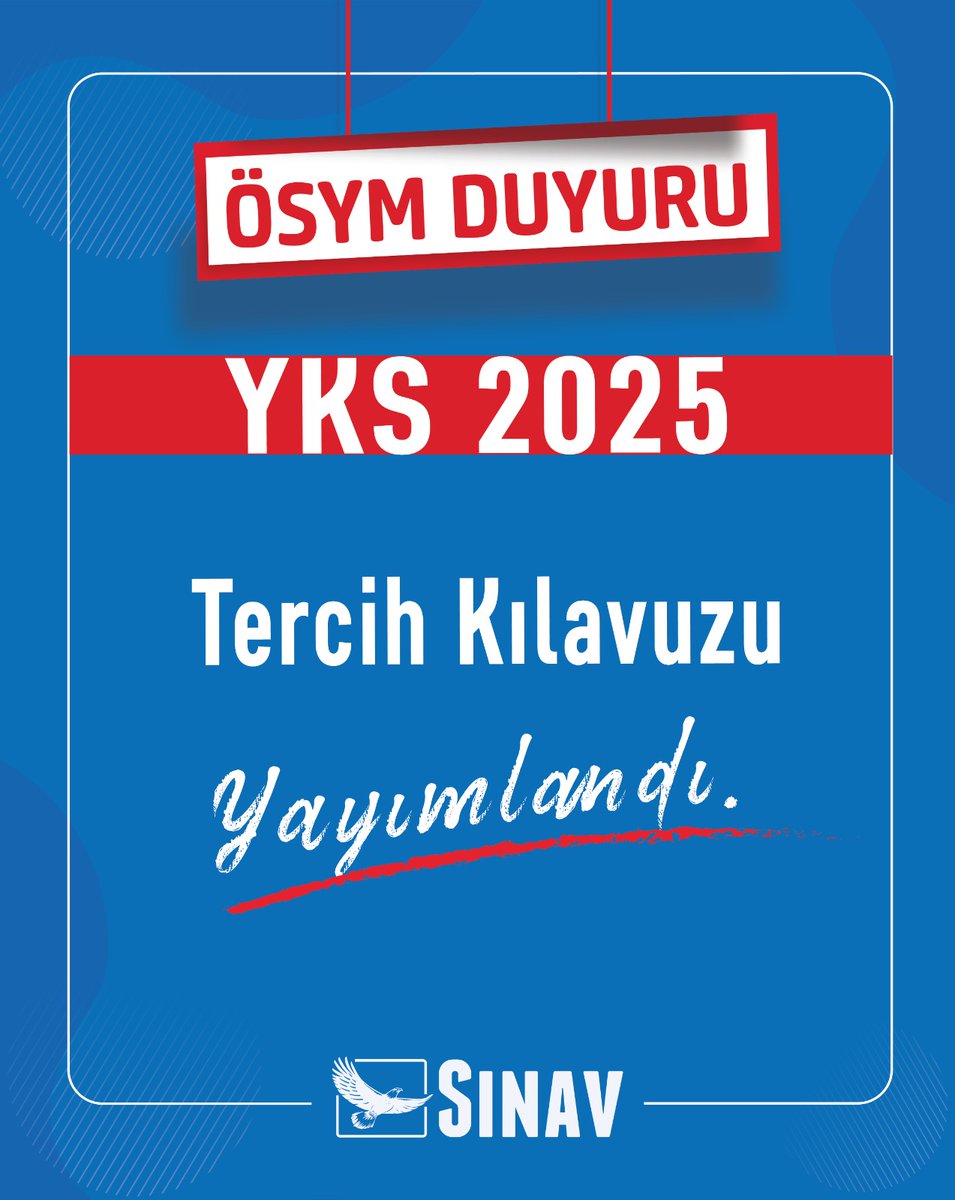 📢 Ölçme Seçme ve Yerleştirme Merkezi (ÖSYM), 2025 Yükseköğretim Programları ve Kontenjanları Kılavuzu'nu yayınladı.

#2025yks #tercihkılavuzu #duyuru #yks2025 #sınaveğitimkurumları