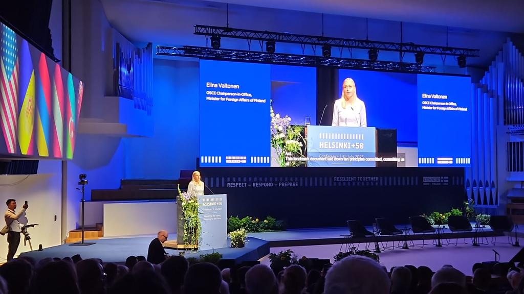 50 years on Minister <a href="/elinavaltonen/">Elina Valtonen</a> opens the Helsinki+50 conference under the motto Respecting the Legacy, Preparing for the Future

#OSCE25FI