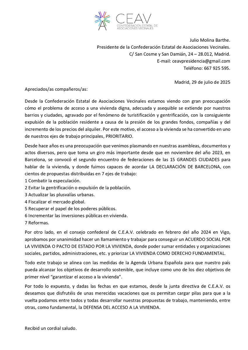 CARTA DEL PRESIDENTE DE LA CEAV