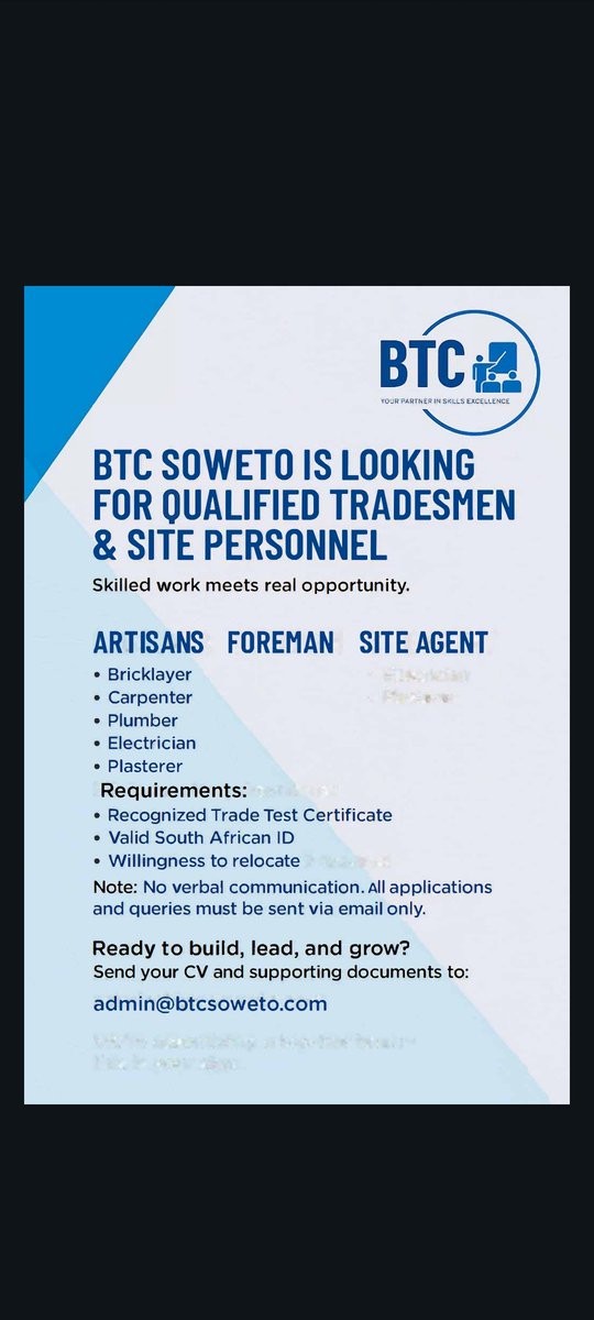 btc_soweto's tweet photo. 📢Good news alert!!! Your skills + our team = unstoppable. https://t.co/qbmBUj320I