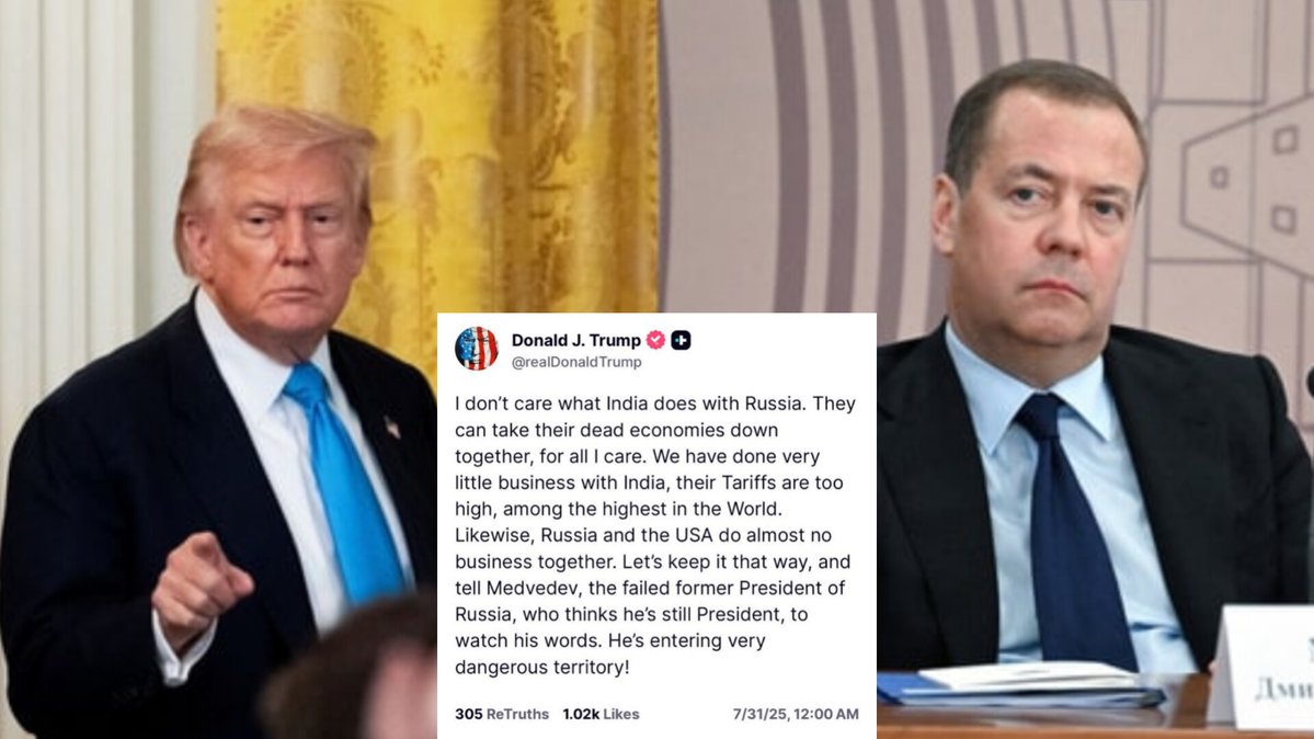 🚨⚡️ Dmitry Medvedev replied to NERVOUS Trump:

"About Trump's threats against me on his personal 'Truth' social media network, which he's banned in our country.

If some words from the former president of Russia trigger such a nervous reaction from the high-and-mighty president