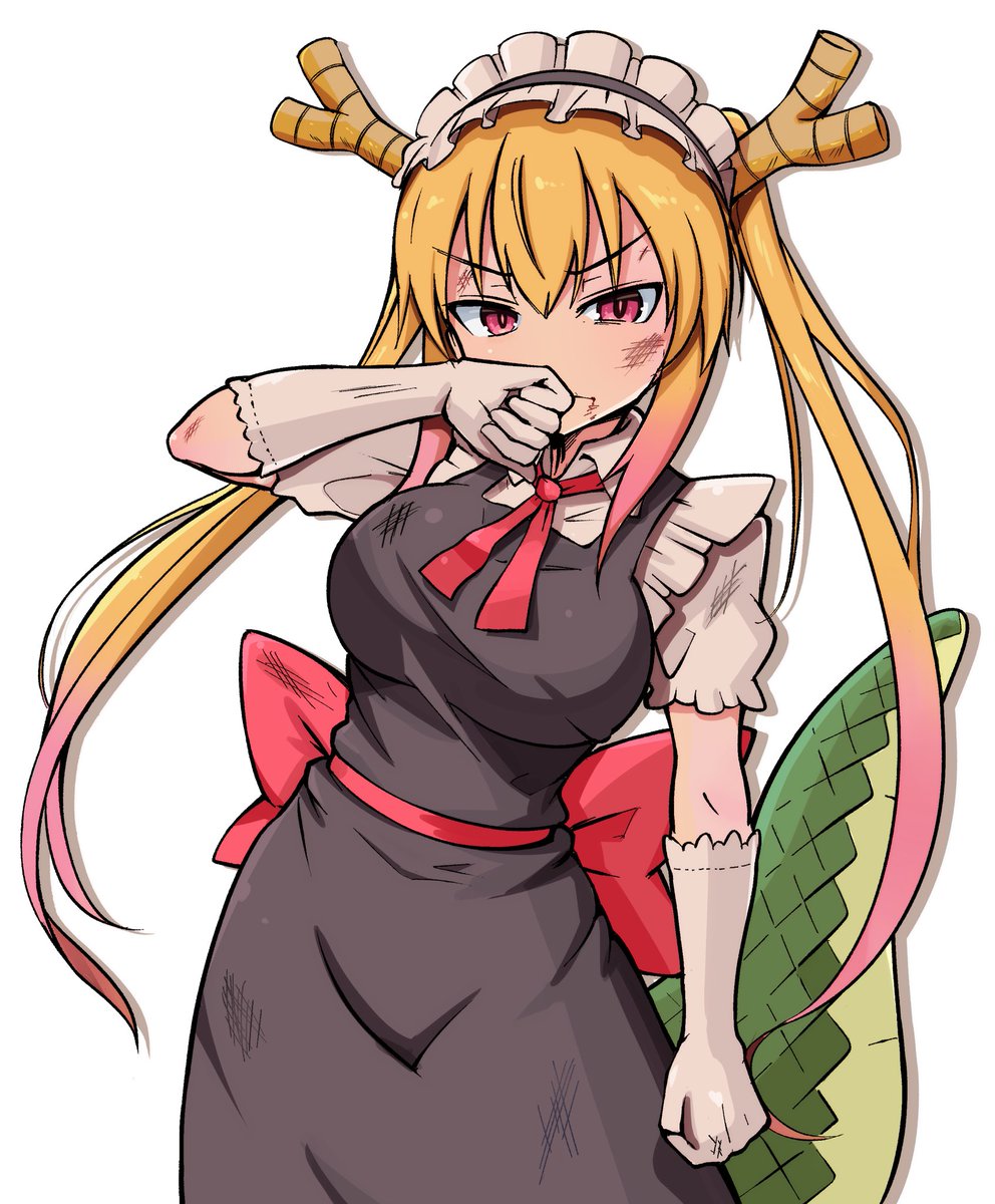 「ドラゴンのメイドさん」オリジナル原画　手描きイラスト トールとエルマ🗯️🐉 #小林さんちのメイドラゴン #メイドラゴン