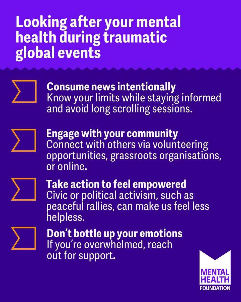 There are a lot of upsetting events happening in the world right now. It's important to look after your mental health while you stay informed.

Read our tips on managing your mental health during traumatic world events: bit.ly/4ce5Shg
