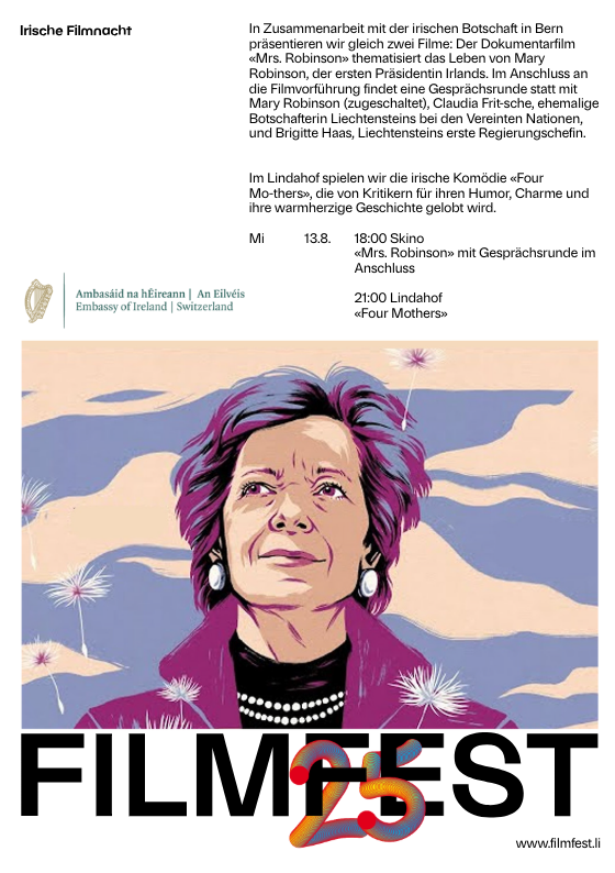 IrlEmbBerne's tweet photo. We are thrilled to be supporting a screening of ‘Mrs. Robinson’ on 13 August as part of Filmfest Liechtenstein's focus on 🇮🇪. 

The event will feature a video interview with former President Mary Robinson, and a discussion between 🇱🇮 Amb. Claudia Fristche, and PM Brigitte Haas. https://t.co/EvHxfFwkdj