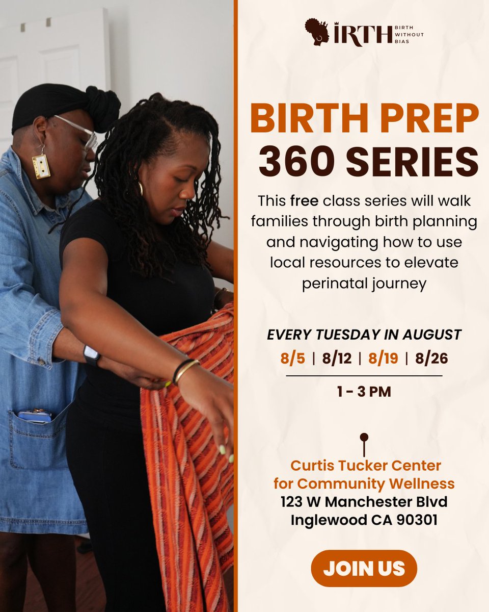 Calling all Los Angeles families! 🧡📣

Join us every Tuesday in August for ✨Birth Prep 360✨ a FREE class series designed to walk you through birth planning, navigating local resources &amp; feeling fully prepared for your perinatal journey. 🫶🏾

🔗 bit.ly/3IV3gvE
