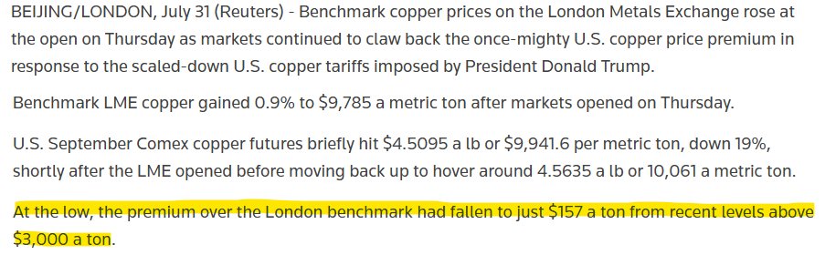 Channa_Amare's tweet photo. But does #lka use US or LME copper prices as benchmark when importing copper products?

Unwinding of US copper positions on tariff uncertainty reduced recent steep premium that US copper gained over LME copper

Premium still exists, but modest at under ~US$200/MT

#CSE #ACL #KCAB https://t.co/vACj0Eflvr