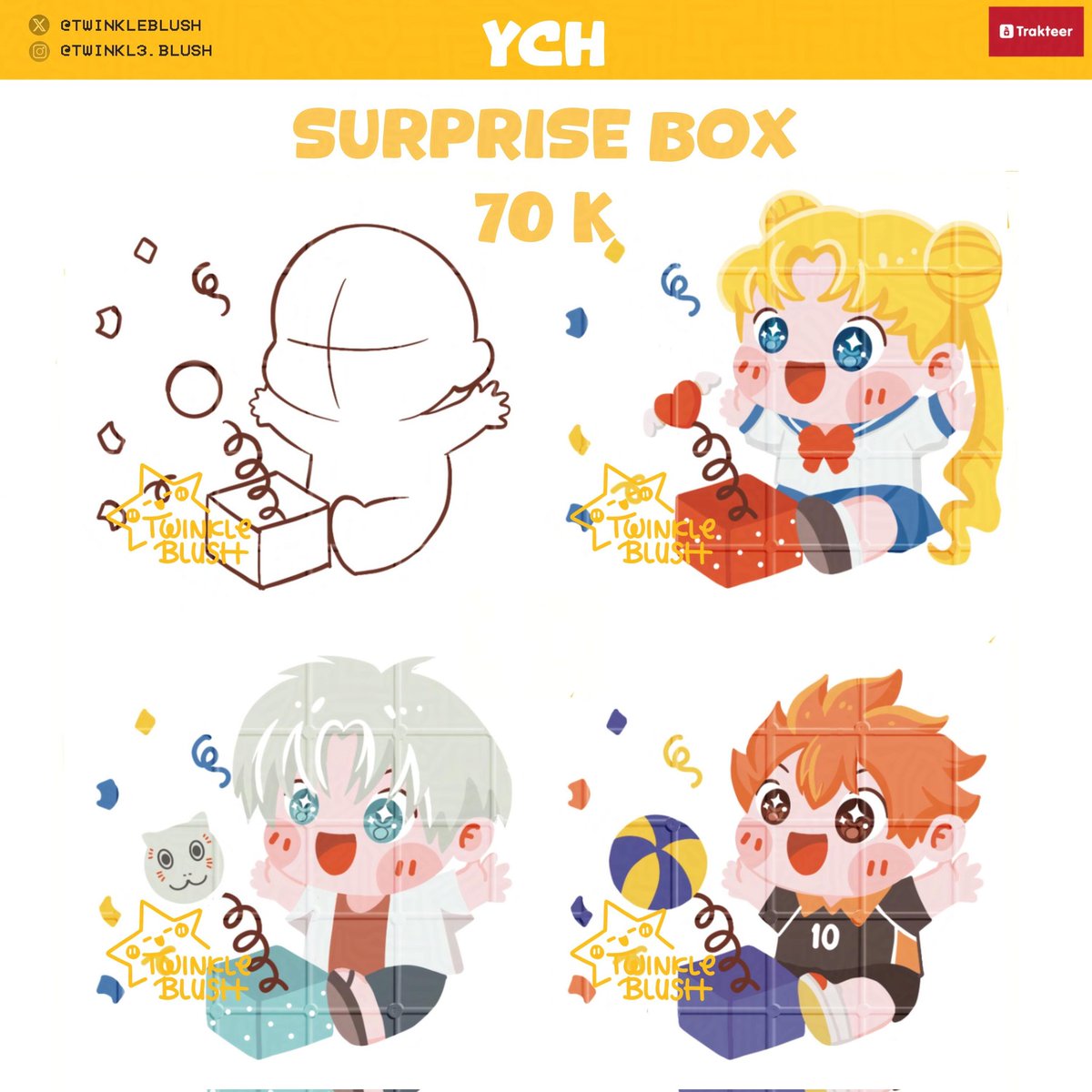 Like and RT are very appreciated 💖✨

YCH : ✨"SURPRISE BOX"✨
                     (Personal Use)
Yg mau tanya2 boleh Dm aja😉
#artidn #ych #twinkleblush_result