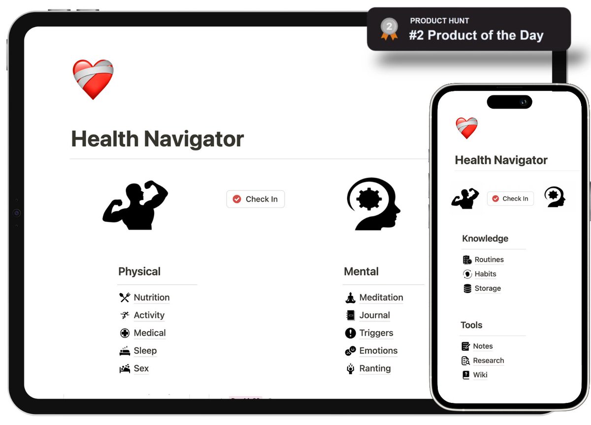 Learnnotionnow's tweet image. Tired of forgetting your meds, appointments, or daily health goals?
You don’t need to juggle it all.
Meet your new brain: The Health Navigator Notion Template.
#Health
#Notion大学