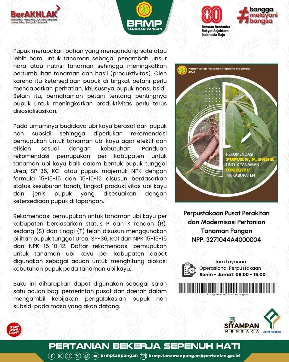 Hai Sobat BRMP!

Hasil produksi ubi kayu yang tinggi sangat didambakan oleh setiap petani. Untuk mencapai potensi hasil yang tinggi tersebut, diperlukan pengelolaan lingkungan melalui penerapan teknik budi daya yang baik. 

#BRMP #BRMPKementan #Kementan 
#PertanianMaju #BRMPTP