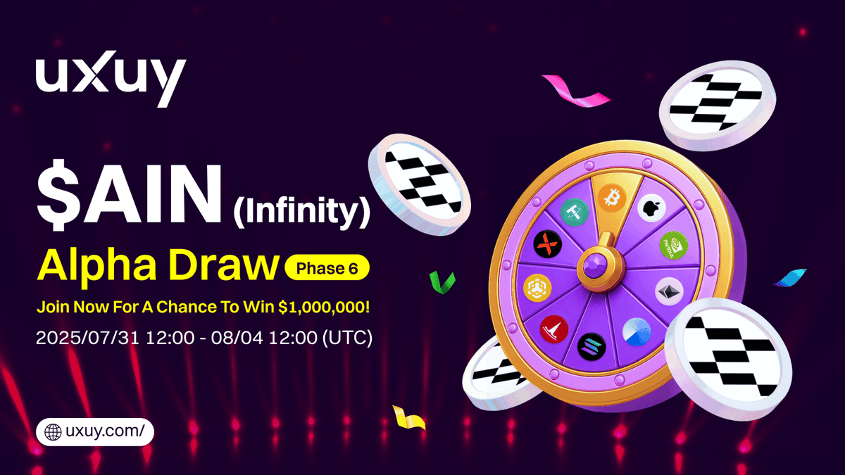 UXUY Alpha Draw's Phase 6 <a href="/infinityg_ai/">InfinityGround</a> is Ready!

⏰ Event duration:
July 31, 2025, 12:00 – August 4, 2025, 12:00 (UTC)

🌟 Ca: 0x9558a9254890B2A8B057a789F413631B9084f4a3

🎁100% Win Rate: 
During the event, for every 100U trading volume of $AIN, users can instantly draw to win