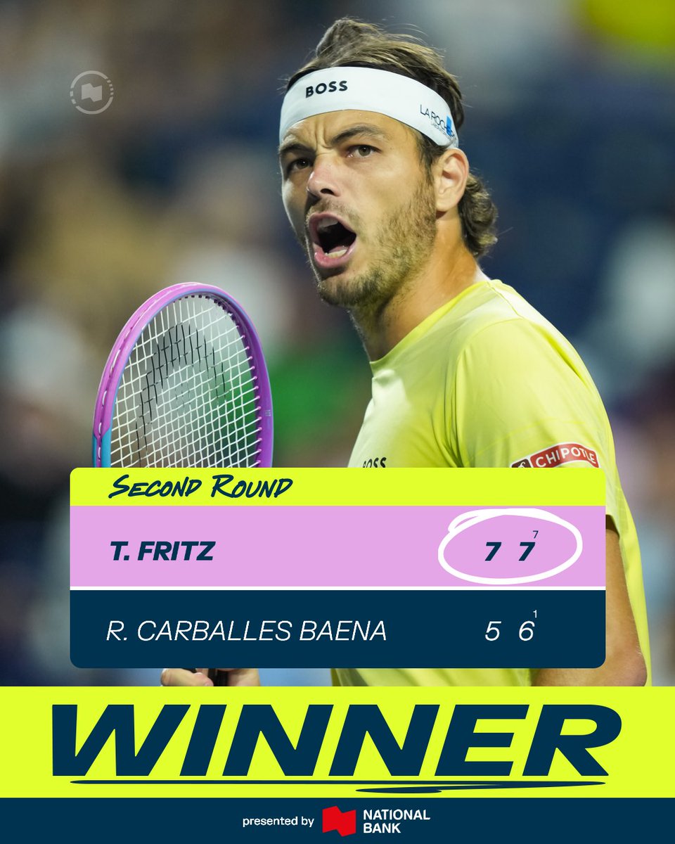 National Bank Open (@nbotoronto) on Twitter photo Gettin’ Fritzy with it ⚡️
Taylor Fritz takes down Roberto Carballes Baena 7-5, 7-6 in a couple of tight sets 📏
<a href="/nationalbank/">National Bank</a> Gettin’ Fritzy with it ⚡️
Taylor Fritz takes down Roberto Carballes Baena 7-5, 7-6 in a couple of tight sets 📏
<a href="/nationalbank/">National Bank</a>