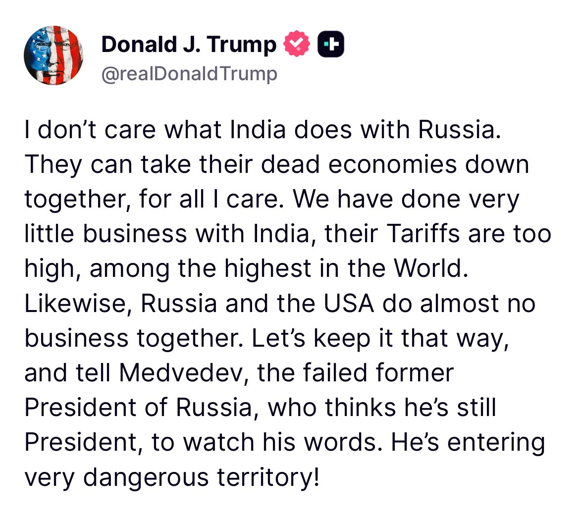 India and Russia can do what they want. US tariffs stay high